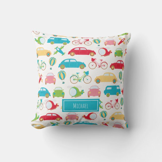 Almofada Padrão de Veículo Menino com Nome (Frente)
