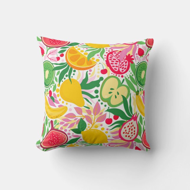 Almofada Padrão de Verão de Frutas Tropicais Aquarela (Frente)