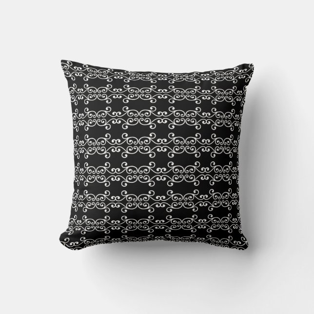 Almofada Padrão de Vetor de Redemoinho Branco no Preto (Frente)