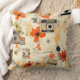 Almofada Padrão de Vintage Floral & Camera (5)