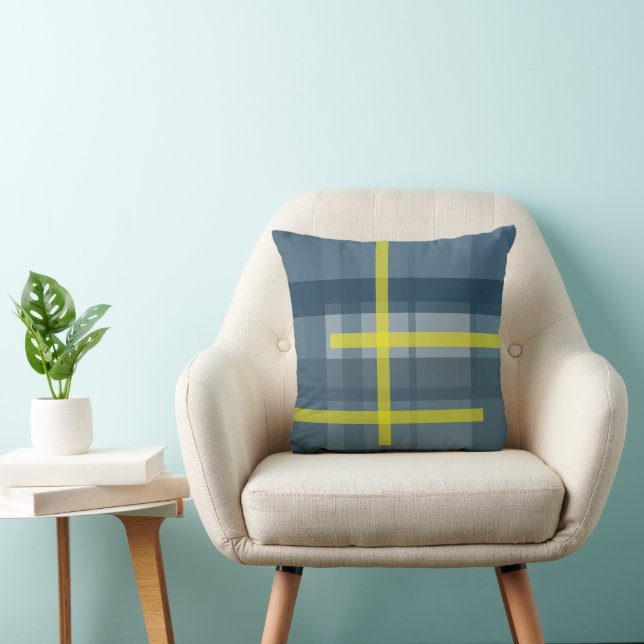 Almofada Padrão de xadrez azul e amarelo (Cadeira)