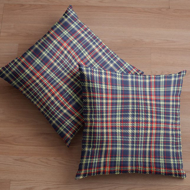 Almofada Padrão de Xadrez de Feriado Russo Azul de Marinho  (Navy blue and red holiday pattern throw pillow)