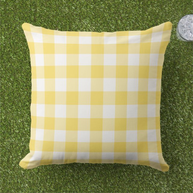 Almofada Padrão de Xadrez de Gingham Amarelo e Branco (Grama)