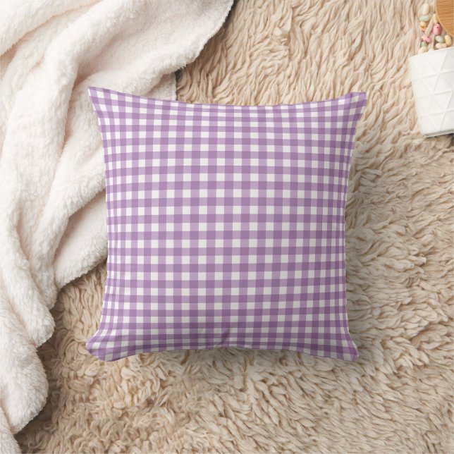 Almofada Padrão de Xadrez de Gingham branco e lavanda (Cobertor)