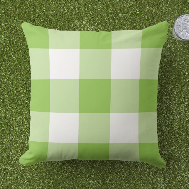 Almofada Padrão de Xadrez Gingham Branco e verde limão (Grama)