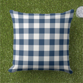 Almofada Padrão de Xadrez Gingham marinho Azul e Branco