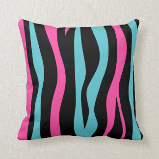 Almofada Padrão de zebra em preto e azul rosa-quente