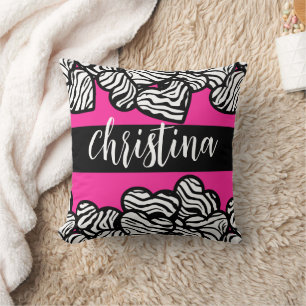 Almofada Padrão de zebra preto-e-rosa-quente e branco