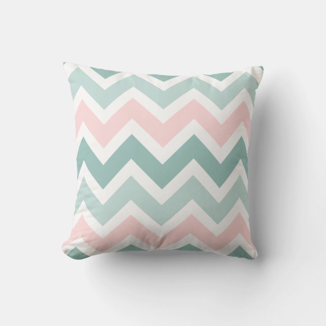 Almofada Padrão de Zigzag Chevron Cor-de-Rosa Verde Teal (Frente)