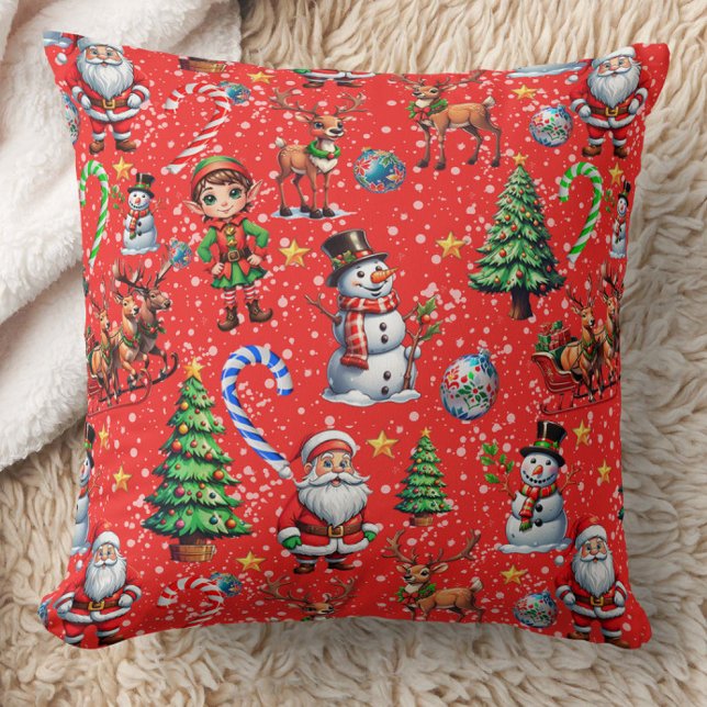 Almofada Padrão Decorativo de Natal com Fundo Vermelho (Criador carregado)