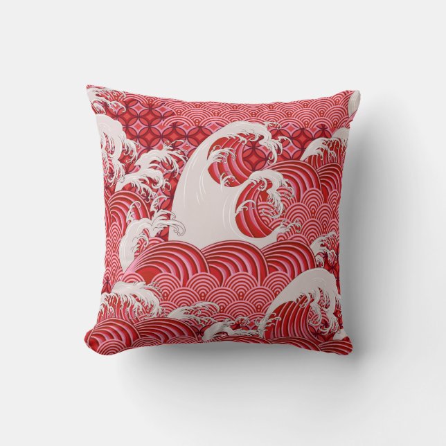 Almofada Padrão decorativo sem costura com ondas em chinês  (Frente)