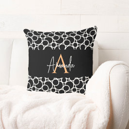 Almofada Padrão do círculo preto e branco com monograma