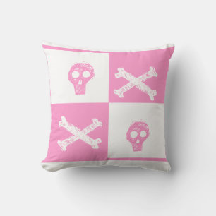 Almofada padrão do conselho rosa-do-crânio rosa e branco do