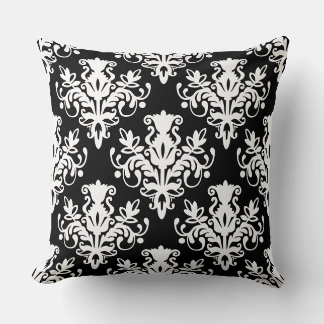 Almofada Padrão do Damask 02 - Branco em preto (Frente)