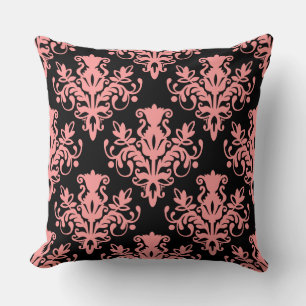 Almofada Padrão do Damask 02 - Cor-de-rosa suave em preto