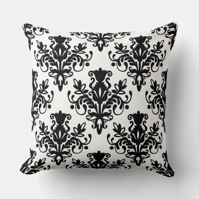 Almofada Padrão do Damask 02 - Preto em Branco (Frente)