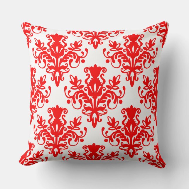 Almofada Padrão do Damask 02 - Vermelho em branco (Frente)