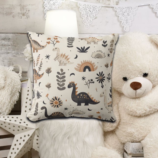 Almofada Padrão do Dinossauro da Selva de Boho (Criador carregado)