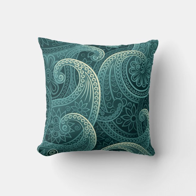 Almofada Padrão do Eterno Teal Paisley (Frente)