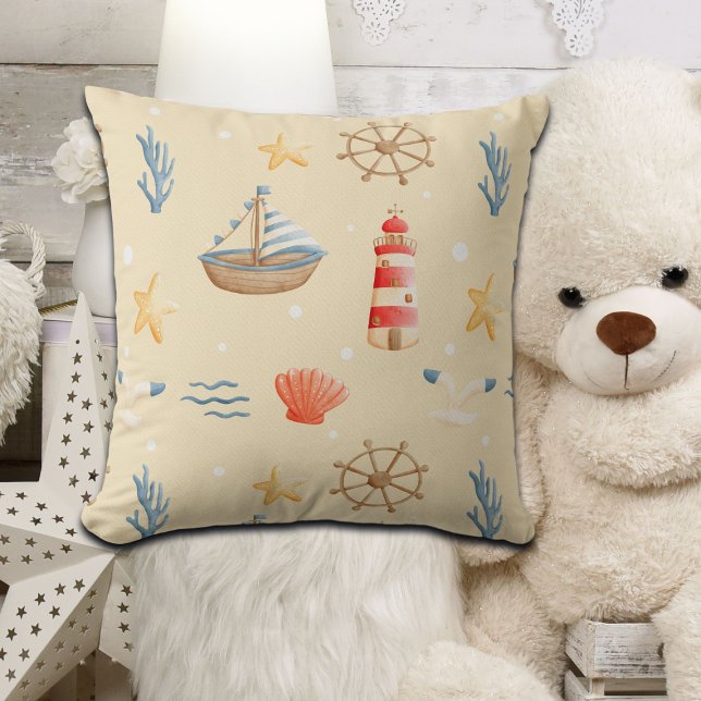 Almofada Padrão do Farol de Barcos Náuticos Boho (Criador carregado)