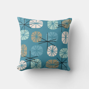 Almofada Padrão do século médio Oblongs Teal White Dourado