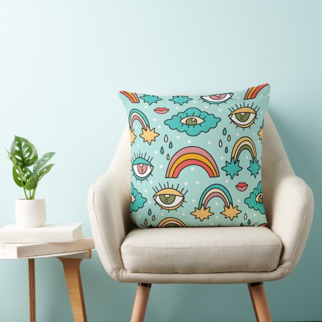 Almofada Padrão do símbolo de retro multicor Whimsical (Cadeira)