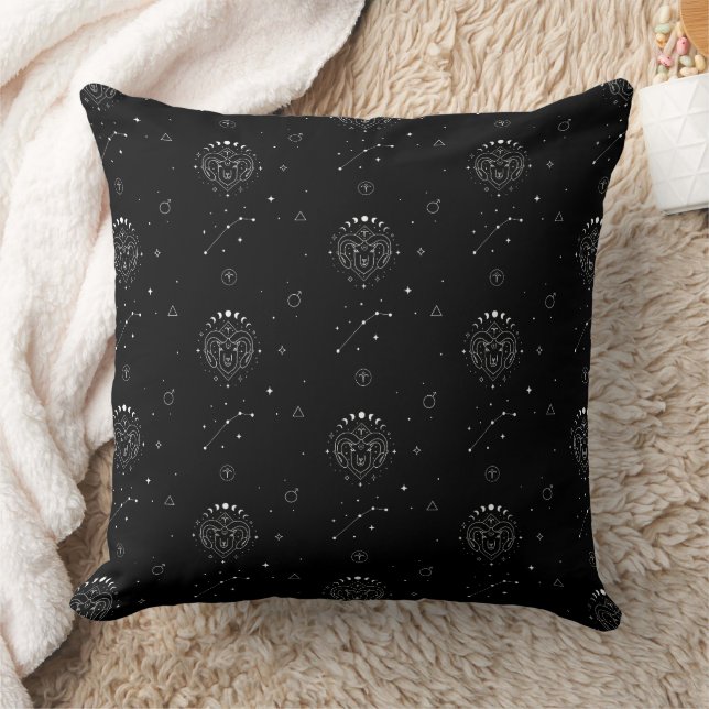 Almofada Padrão do Zodíaco de Áries em Preto e Branco (Cobertor)