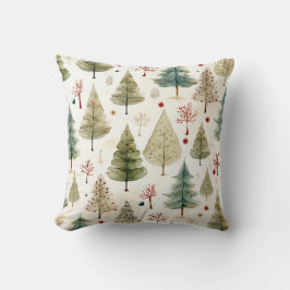 Almofada Padrão Dourado de Árvore de Natal Verde Azul