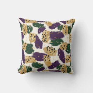 Almofada Padrão Dourado de Brushstrokes Roxo Verde