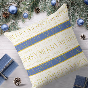 Almofada Padrão Dourado de Natal Azul nº 35 ID1009