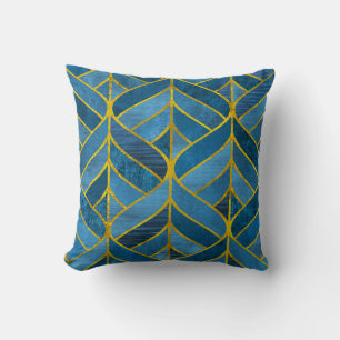 Almofada Padrão Dourado do Grunge Azul