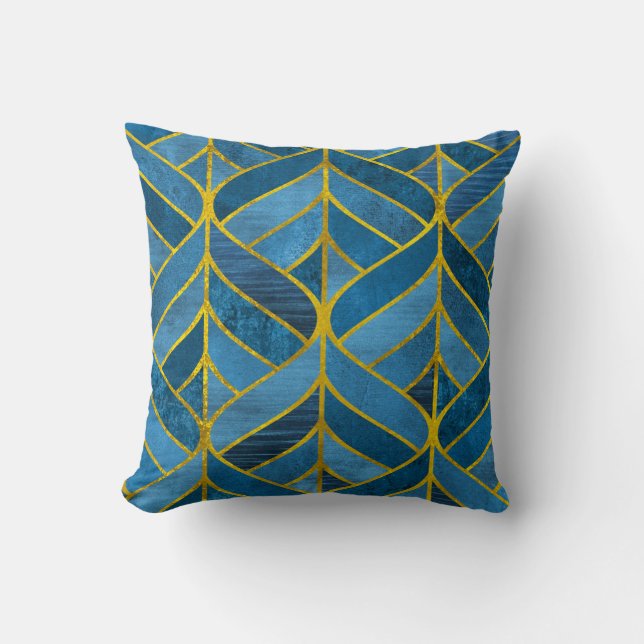 Almofada Padrão Dourado do Grunge Azul (Frente)