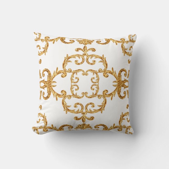 Almofada padrão dourado ornamental barroco (Frente)