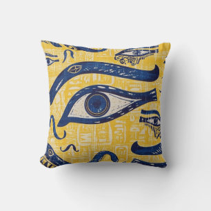 Almofada Padrão Egípcio Amarelo e Azul - Olho de Horo