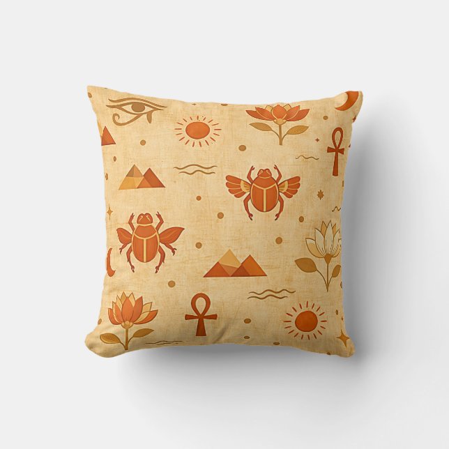 Almofada Padrão Egípcio Boho Terroso-Minimalista Faraônico (Frente)