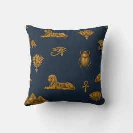 Almofada Padrão Egípcio Minimalista Azul-Marinho e Dourado