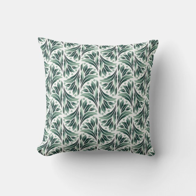 Almofada Padrão Elegante Art Déco com Folhagem Verde (Frente)