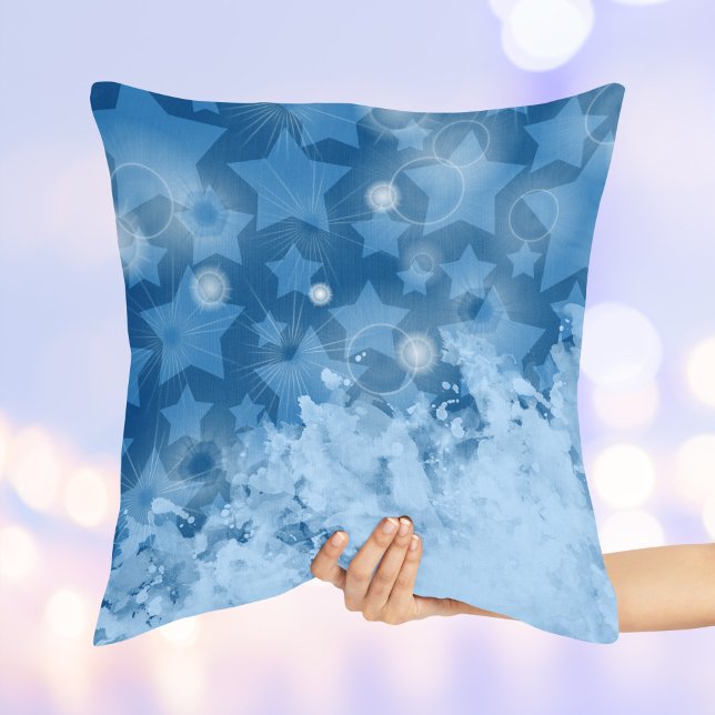 Almofada Padrão Elegante de Estrelas Clássico Azul Moderno (Criador carregado)