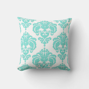 Almofada Padrão Elegante Moderno Chic Damasco Verde Azul e 