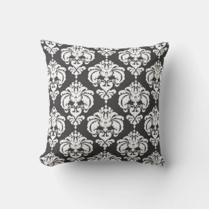 Almofada Padrão Elegante Moderno em Damasco Cinza e Branco