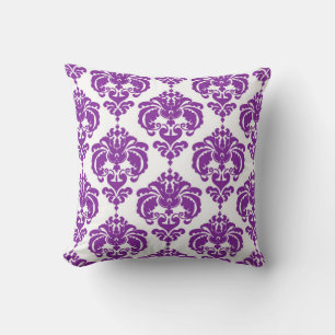 Almofada Padrão Elegante Moderno em Damasco Roxo e Branco