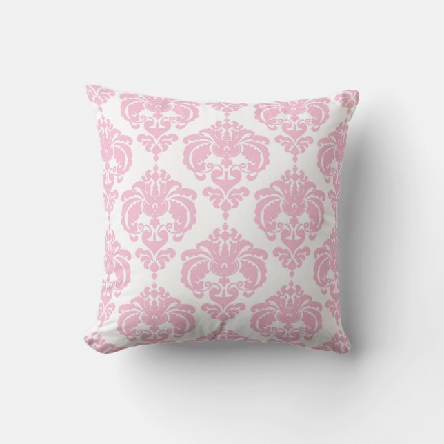 Almofada Padrão Elegante Moderno Rosa Claro e Branco Damask (Frente)