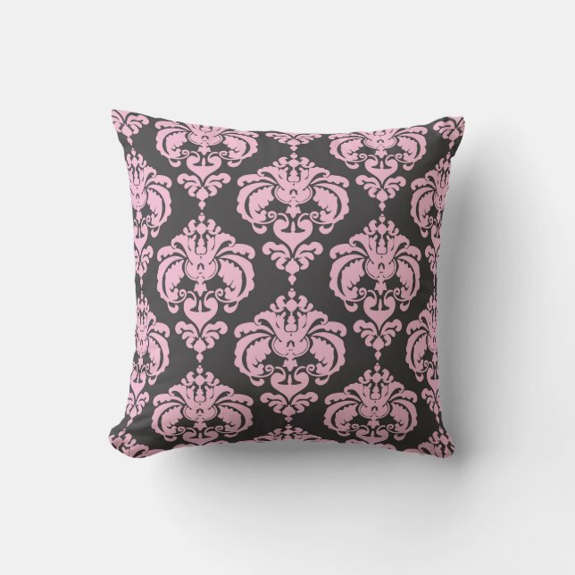 Almofada Padrão Elegante Moderno Rosa Claro e Cinza Damask (Frente)