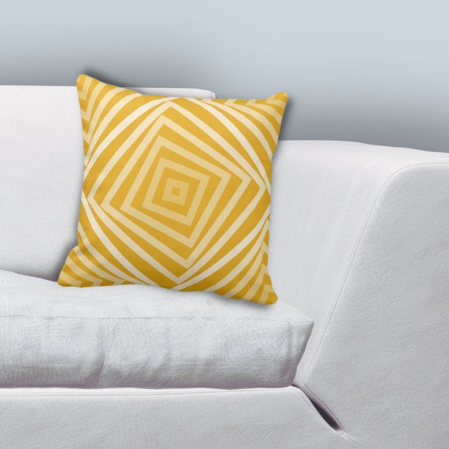 Almofada Padrão Espiral de Caixa Amarelo Geométrico (Geometric Yellow Nested Box Spiral Pattern Throw Pillow)