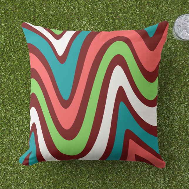 Almofada Padrão exterior elegante, verde-rosa, castanho (Grama)