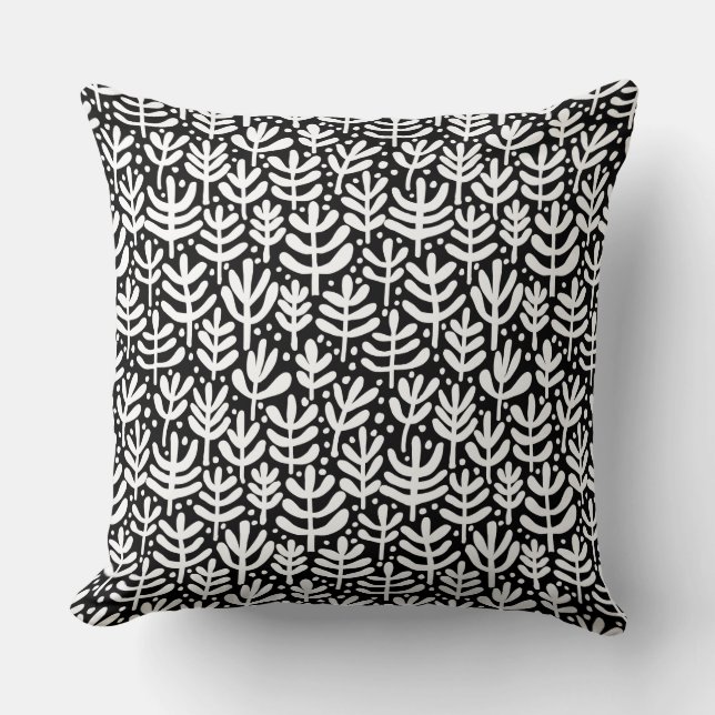 Almofada Padrão Fern - Branco em Preto (Frente)