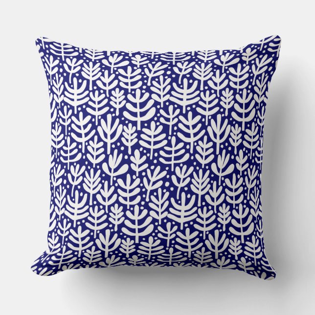 Almofada Padrão Fern - Branco sobre Azul Escuro (Frente)