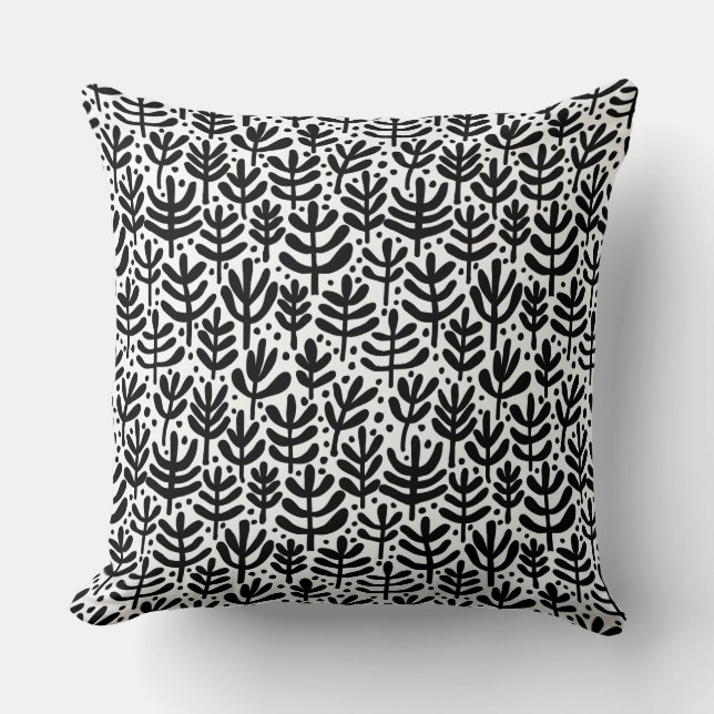 Almofada Padrão Fern - Preto e Branco (Frente)