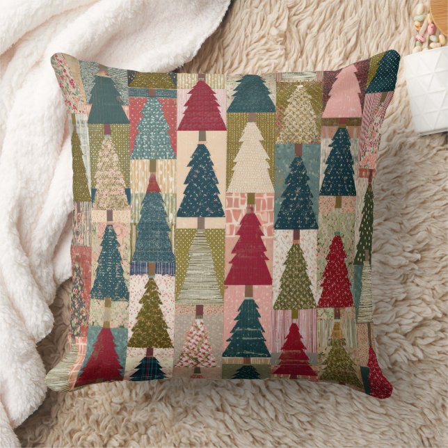 Almofada Padrão Festivo de Árvore de Natal em Patchwork (3) (Cobertor)