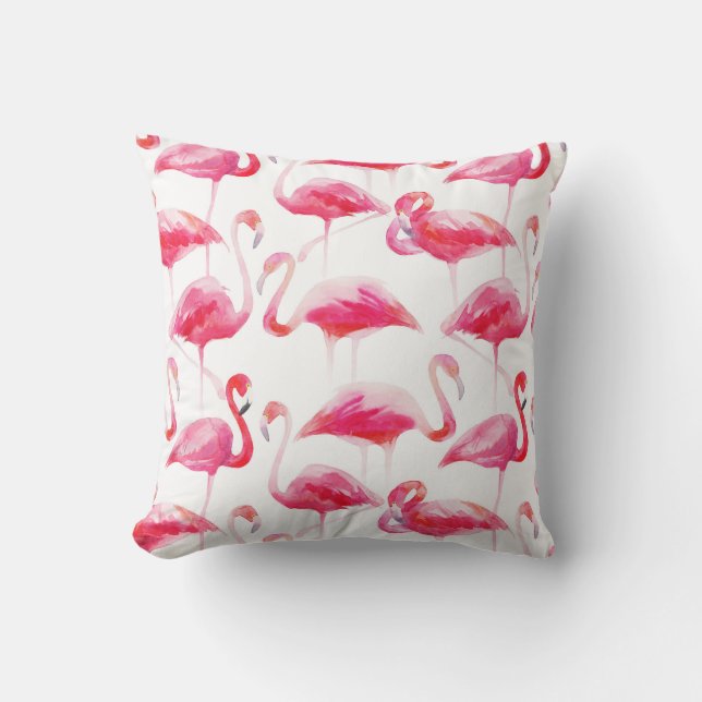 Almofada Padrão Flamingo Cor de Água Brilhante Rosa-Rosa (Frente)